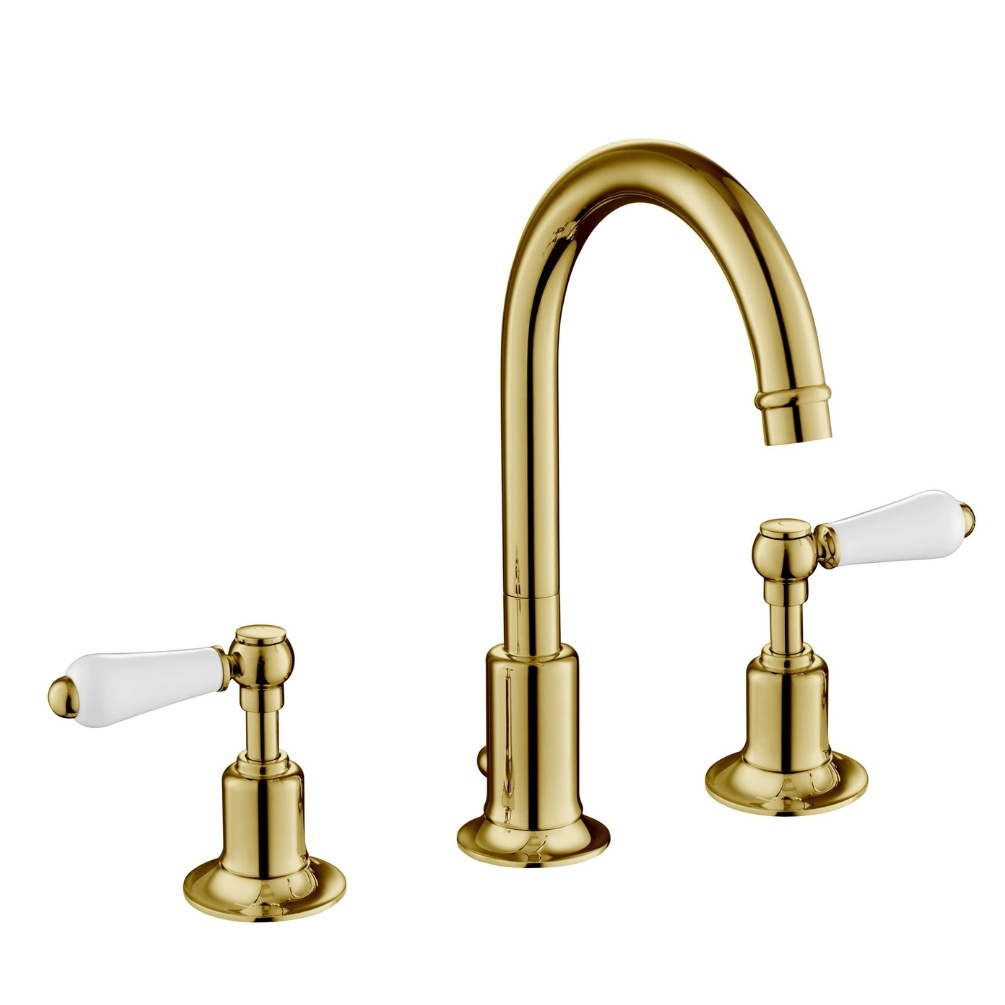 JTP Grosvenor Lever Polished Gold  3 Hole Basin Mixer & Pop Up Waste Cut Out